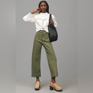 24P Anthropologie Maeve Colette Twill Olive Green Crop Wide-Leg Pants Petite